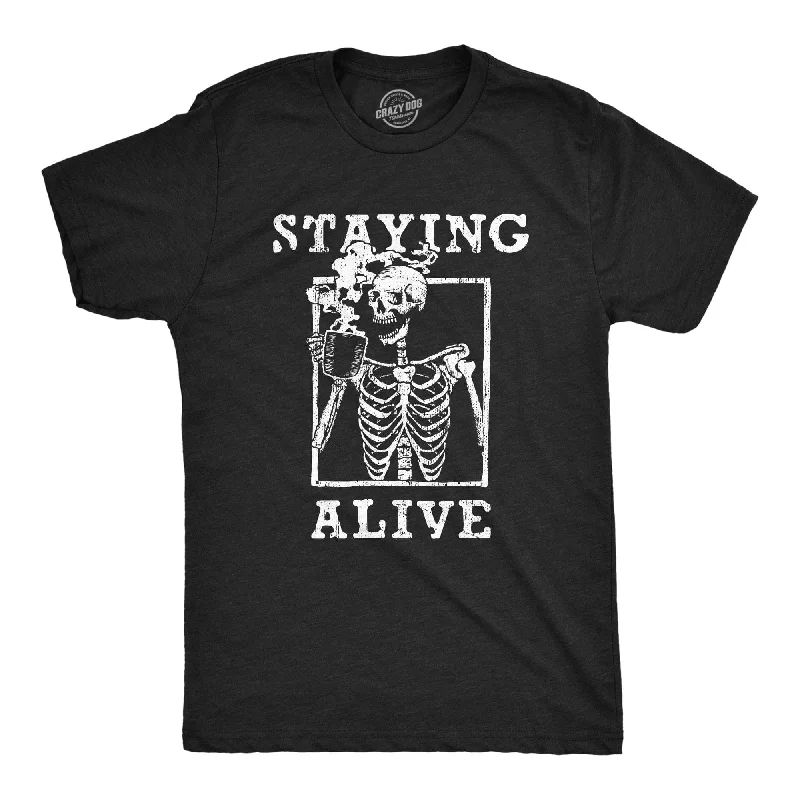 Men's short - sleeve linen t - shirts for summer beach outingsStaying Alive Men's T Shirt Men's short - sleeve linen t - shirts for summer beach outingsStaying Alive Men's T Shirt