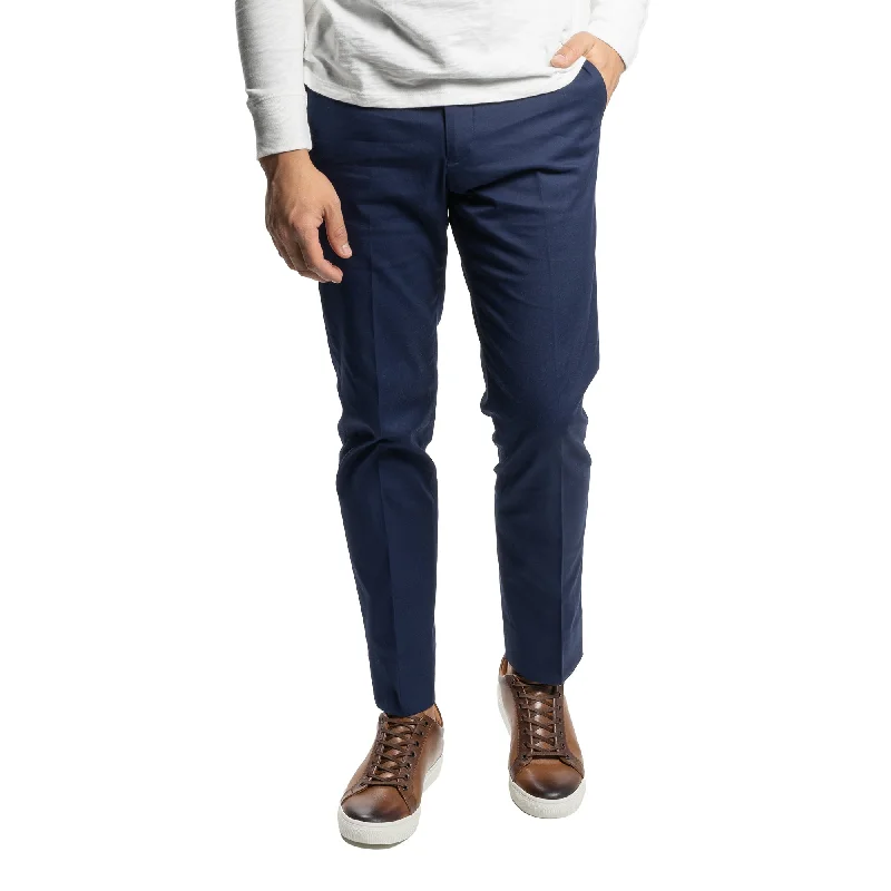 Men's pleated front casual wool blend pants for a classic aestheticStretch Cotton Trousers - Navy