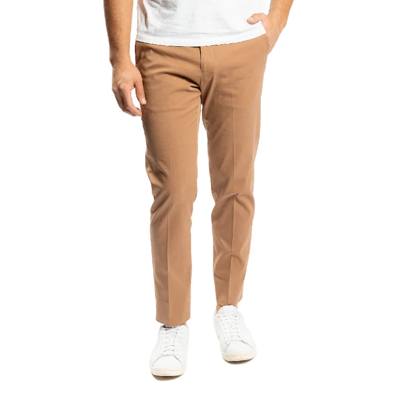 Men's button - fly casual denim work pants for durabilityStretch Cotton Trousers - Tobacco