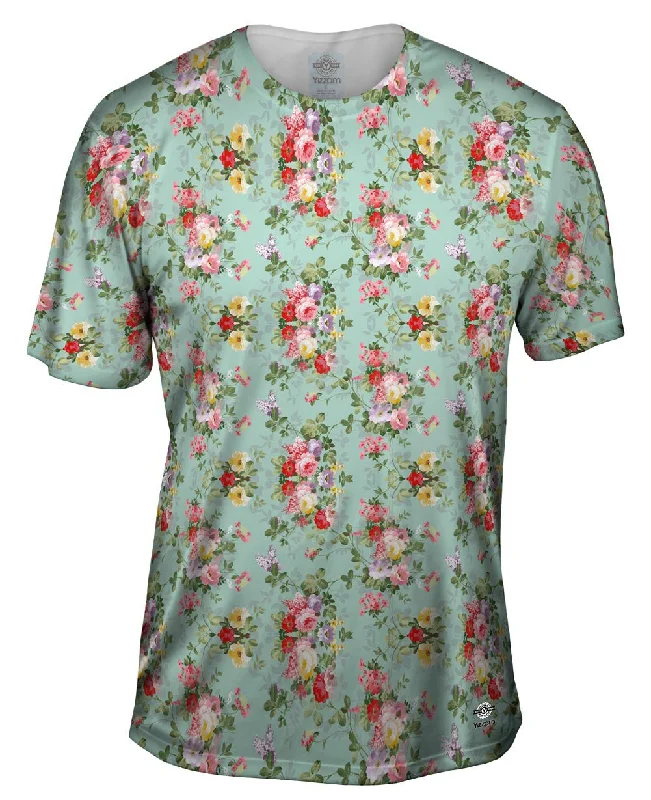 Men's smart - casual checkered t - shirts for semi - formal occasionsSummer Flowers Pattern