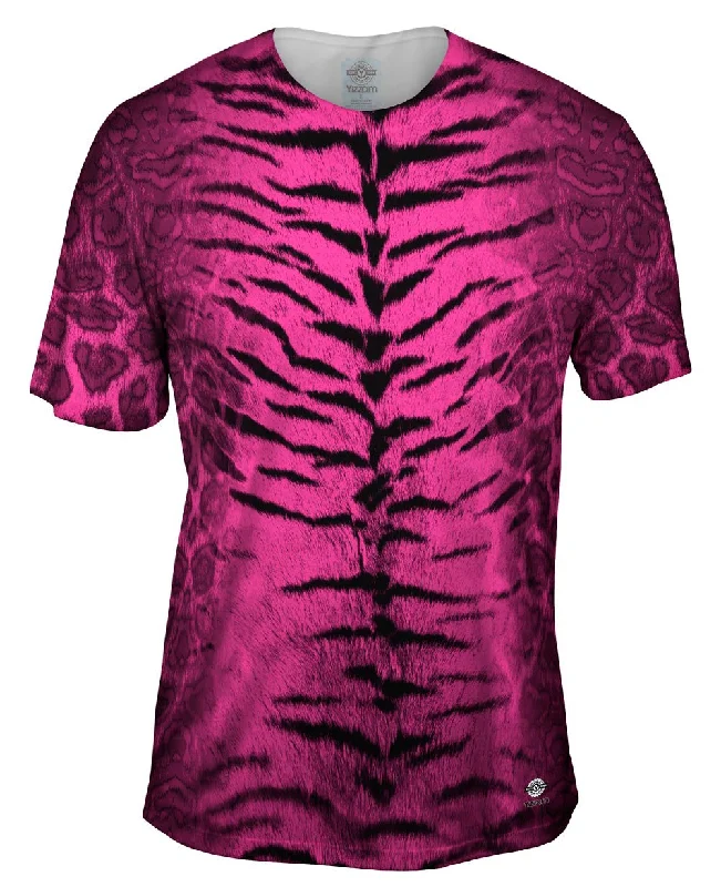Men's UV - protection t - shirts for outdoor activities in the sunTiger Leopard Skin Hot Pink