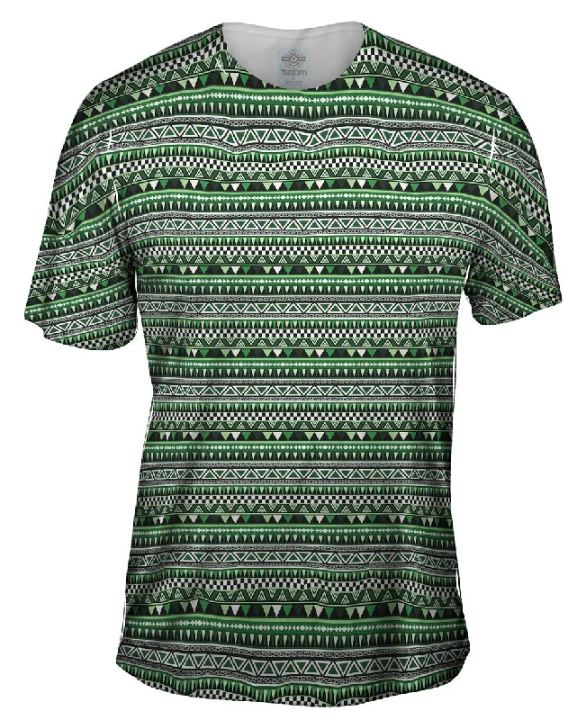 Men's ribbed t - shirts with a textured finish for added styleTribal Green Aztec Warrior Men's ribbed t - shirts with a textured finish for added styleTribal Green Aztec Warrior