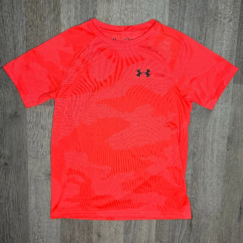 Men's button - front t - shirts with a unique artistic printUnder Armour Velocity Jacquard Tee Crimson Red Men's button - front t - shirts with a unique artistic printUnder Armour Velocity Jacquard Tee Crimson Red