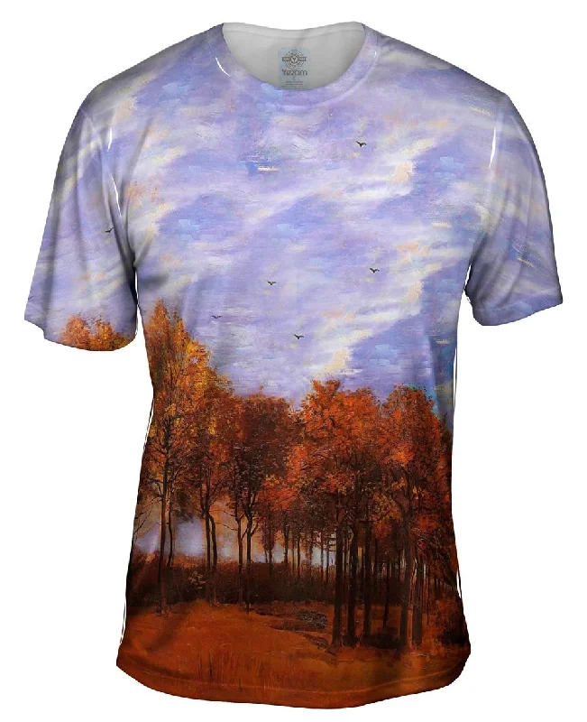 Men's polo t - shirts with a contrast collar for a preppy lookVan Gogh -"Autumn Landscape" (1885) Men's polo t - shirts with a contrast collar for a preppy lookVan Gogh -"Autumn Landscape" (1885)
