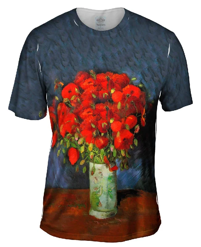 Men's organic cotton crew - neck t - shirts for everyday comfortVan Gogh -"Vase with red Poppies" (1886) Men's organic cotton crew - neck t - shirts for everyday comfortVan Gogh -"Vase with red Poppies" (1886)