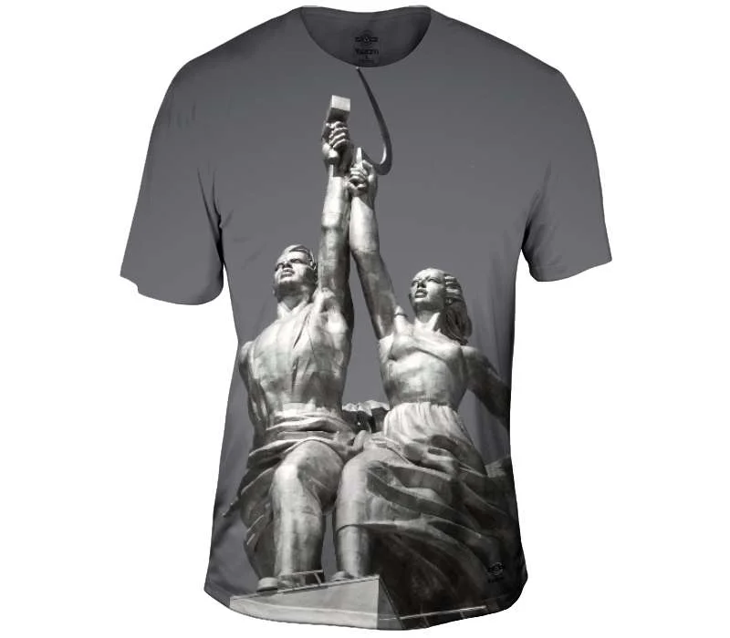 Men's short - sleeve linen t - shirts for summer beach outingsWorker and Kolkhoz Man and Woman United